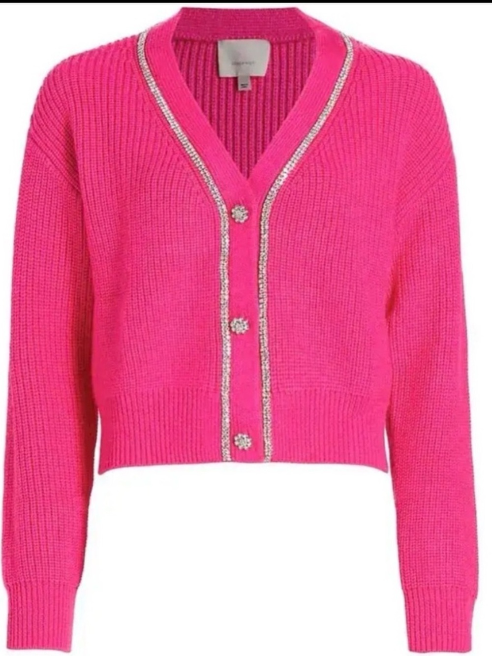 Cinq à Sept Palmer Rhinestone Button Cardigan in Electric Pink in Small